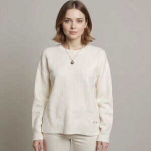Marni Cream Alpaca Wool Blend Minimalist Crew Neck Sweater Made in Italy Size 38